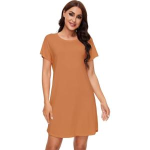 imageWiWi Nightgowns for Women Soft Short Sleeve Gowns Sleepwear Sleep Shirts Cool Nightwear Viscose from Bamboo SXXLBurnt Orange