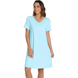 imageWiWi Nightgowns for Women Viscose from Bamboo VNeck Pjs Gowns Short Sleeve Sleepwear SXXLAqua