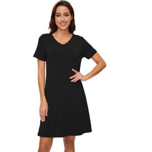 imageWiWi Nightgowns for Women Viscose from Bamboo VNeck Pjs Gowns Short Sleeve Sleepwear SXXLBlack