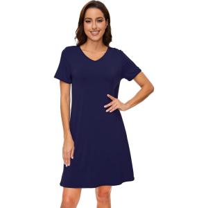 imageWiWi Nightgowns for Women Viscose from Bamboo VNeck Pjs Gowns Short Sleeve Sleepwear SXXLNavy