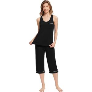 imageWiWi Pajama Set for Women Tank Top 2 Piece PJ Comfy Viscose from Bamboo Sleepwear Sleeveless Loungewear SXXLAblack