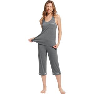 imageWiWi Pajama Set for Women Tank Top 2 Piece PJ Comfy Viscose from Bamboo Sleepwear Sleeveless Loungewear SXXLAdark Heather Grey