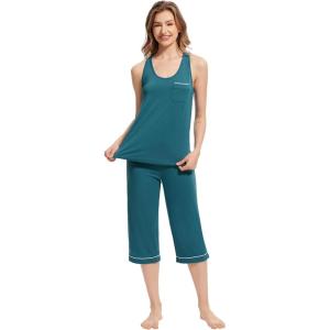 imageWiWi Pajama Set for Women Tank Top 2 Piece PJ Comfy Viscose from Bamboo Sleepwear Sleeveless Loungewear SXXLAdark Teal