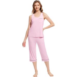 imageWiWi Pajama Set for Women Tank Top 2 Piece PJ Comfy Viscose from Bamboo Sleepwear Sleeveless Loungewear SXXLApink