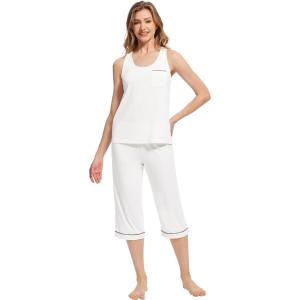 imageWiWi Pajama Set for Women Tank Top 2 Piece PJ Comfy Viscose from Bamboo Sleepwear Sleeveless Loungewear SXXLAraw White