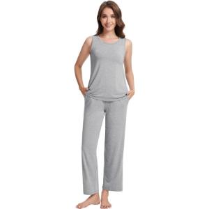 imageWiWi Pajama Set for Women Tank Top 2 Piece PJ Comfy Viscose from Bamboo Sleepwear Sleeveless Loungewear SXXLBheather Grey