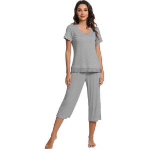imageWiWi Pajamas Set for Women Summer Sleepwear Soft Tops Capri Pants Pjs Lounge Pajama Sets Viscose from Bamboo SXXLAheather Grey