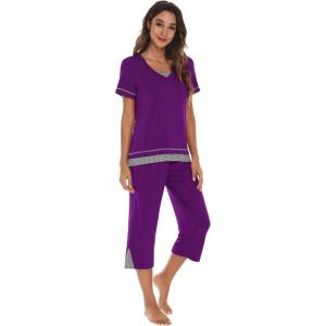 imageWiWi Pajamas Set for Women Summer Sleepwear Soft Tops Capri Pants Pjs Lounge Pajama Sets Viscose from Bamboo SXXLApurple