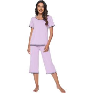 imageWiWi Pajamas Set for Women Summer Sleepwear Soft Tops Capri Pants Pjs Lounge Pajama Sets Viscose from Bamboo SXXLBlight Purple