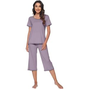 imageWiWi Pajamas Set for Women Summer Sleepwear Soft Tops Capri Pants Pjs Lounge Pajama Sets Viscose from Bamboo SXXLBviolet