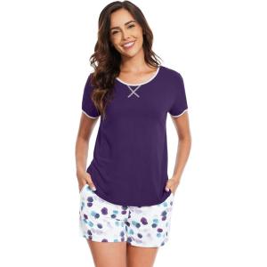 imageWiWi Pajamas for Women Soft Short Sleeve Sleepwear Cooling Pajama Set Shorts Pjs Loose Comfy Lounge Sets SXXLBdark Purple Dots