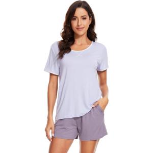 imageWiWi Pajamas for Women Soft Short Sleeve Sleepwear Cooling Pajama Set Shorts Pjs Loose Comfy Lounge Sets SXXLBpastel Purple