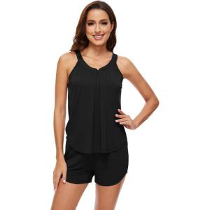 imageWiWi Pajamas for Women Tank Top Pajama Set Sleeveless Sleepwear Soft Shorts Pjs Sets Viscose from Bamboo Pj SXXLBlack