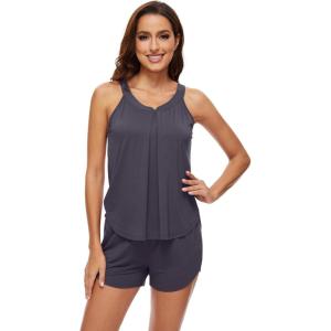 imageWiWi Pajamas for Women Tank Top Pajama Set Sleeveless Sleepwear Soft Shorts Pjs Sets Viscose from Bamboo Pj SXXLDark Grey