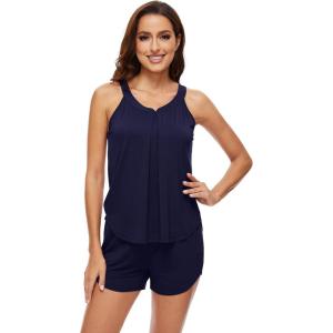imageWiWi Pajamas for Women Tank Top Pajama Set Sleeveless Sleepwear Soft Shorts Pjs Sets Viscose from Bamboo Pj SXXLNavy