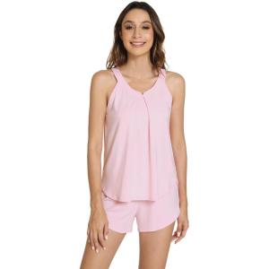 imageWiWi Pajamas for Women Tank Top Pajama Set Sleeveless Sleepwear Soft Shorts Pjs Sets Viscose from Bamboo Pj SXXLPink