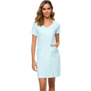 imageWiWi Soft Nightgown for Women Short Sleeve Sleep Shirts Plus Size Ladies Sleepwear Pajamas S4XAqua