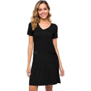imageWiWi Soft Nightgown for Women Short Sleeve Sleep Shirts Plus Size Ladies Sleepwear Pajamas S4XBlack
