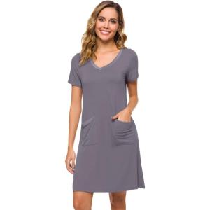 imageWiWi Soft Nightgown for Women Short Sleeve Sleep Shirts Plus Size Ladies Sleepwear Pajamas S4XDark Grey