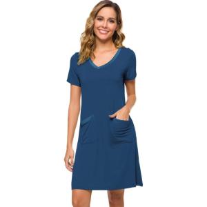 imageWiWi Soft Nightgown for Women Short Sleeve Sleep Shirts Plus Size Ladies Sleepwear Pajamas S4XInk Blue
