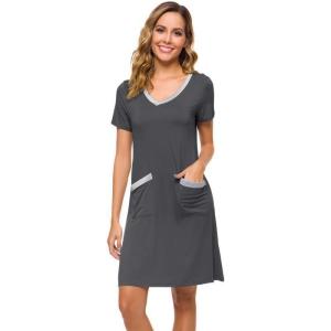 imageWiWi Soft Nightgown for Women Short Sleeve Sleep Shirts Plus Size Ladies Sleepwear Pajamas S4XIron Grey