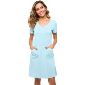 imageWiWi Soft Nightgown for Women Short Sleeve Sleep Shirts Plus Size Ladies Sleepwear Pajamas S4XPale Blue