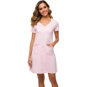 imageWiWi Soft Nightgown for Women Short Sleeve Sleep Shirts Plus Size Ladies Sleepwear Pajamas S4XPink
