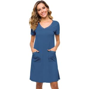 imageWiWi Soft Nightgown for Women Short Sleeve Sleep Shirts Plus Size Ladies Sleepwear Pajamas S4XPrussian Blue