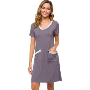 imageWiWi Soft Nightgown for Women Short Sleeve Sleep Shirts Plus Size Ladies Sleepwear Pajamas S4XPurplish Grey