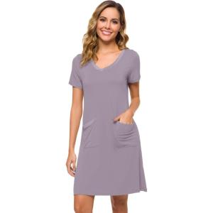 imageWiWi Soft Nightgown for Women Short Sleeve Sleep Shirts Plus Size Ladies Sleepwear Pajamas S4XViolet