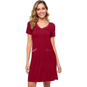 imageWiWi Soft Nightgown for Women Short Sleeve Sleep Shirts Plus Size Ladies Sleepwear Pajamas S4XWine