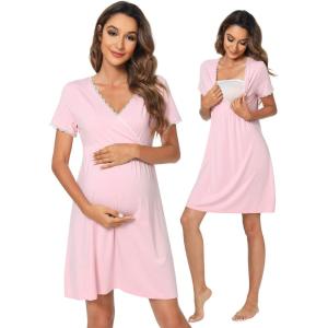 imageWiWi Soft Viscose from Bamboo 3 in 1 MaternityDeliveryNursing Labor Nightgowns Breastfeeding Sleep Shirt Gowns SXXLApink