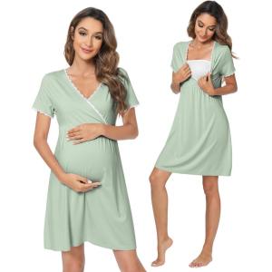 imageWiWi Soft Viscose from Bamboo 3 in 1 MaternityDeliveryNursing Labor Nightgowns Breastfeeding Sleep Shirt Gowns SXXLAsage Green