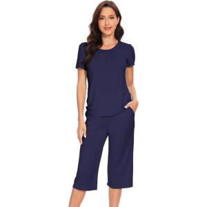 imageWiWi Soft Viscose from Bamboo Pajamas for Women Short Sleeve Pajama Sets with Capri Pants Pjs Comfy Loungewear SXXLAnavy