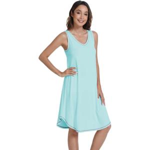 imageWiWi Tank Nightgown for Women Soft Comfy Sleeveless Sleep Gowns Viscose from Bamboo Pajama Sleepwear SXXLAaqua
