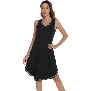 imageWiWi Tank Nightgown for Women Soft Comfy Sleeveless Sleep Gowns Viscose from Bamboo Pajama Sleepwear SXXLAblack