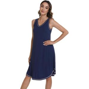 imageWiWi Tank Nightgown for Women Soft Comfy Sleeveless Sleep Gowns Viscose from Bamboo Pajama Sleepwear SXXLAnavy