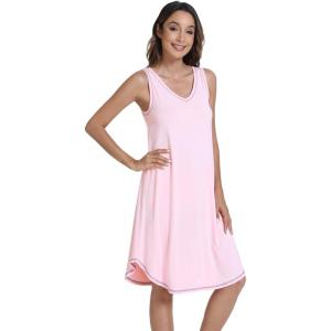 imageWiWi Tank Nightgown for Women Soft Comfy Sleeveless Sleep Gowns Viscose from Bamboo Pajama Sleepwear SXXLApink