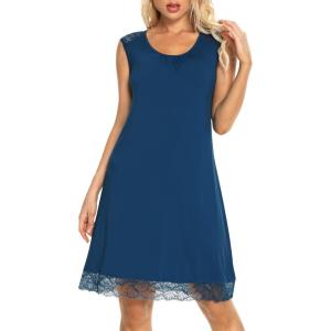 imageWiWi Tank Nightgown for Women Soft Comfy Sleeveless Sleep Gowns Viscose from Bamboo Pajama Sleepwear SXXLBink Blue