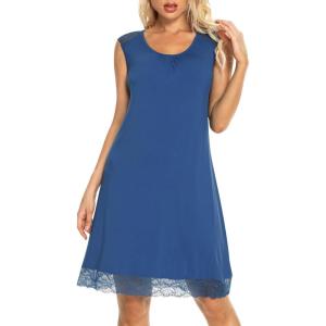 imageWiWi Tank Nightgown for Women Soft Comfy Sleeveless Sleep Gowns Viscose from Bamboo Pajama Sleepwear SXXLBprussian Blue
