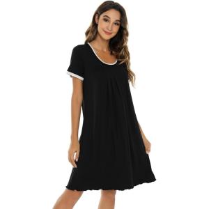 imageWiWi Viscose from Bamboo Nightgowns for Women Short Sleeve Night Shirts Pleated Sleep Shirt Plus Size Nightshirt S3XAblack