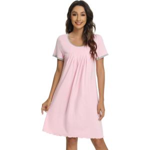 imageWiWi Viscose from Bamboo Nightgowns for Women Short Sleeve Night Shirts Pleated Sleep Shirt Plus Size Nightshirt S3XApink