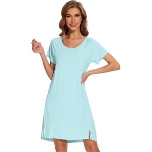 imageWiWi Viscose from Bamboo Nightgowns for Women Soft Short Raglan Sleeve Pajama Gowns Nightshirts SXXLAqua