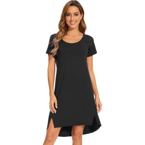 imageWiWi Viscose from Bamboo Nightgowns for Women Soft Short Raglan Sleeve Pajama Gowns Nightshirts SXXLBlack