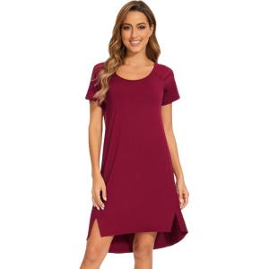 imageWiWi Viscose from Bamboo Nightgowns for Women Soft Short Raglan Sleeve Pajama Gowns Nightshirts SXXLWine