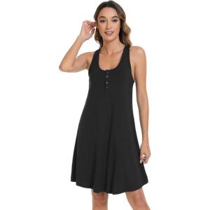 imageWiWi Viscose from Bamboo Nightgowns for Women Summer Tank Pajama Gowns Sleeveless Sleep Shirts SXXLBlack