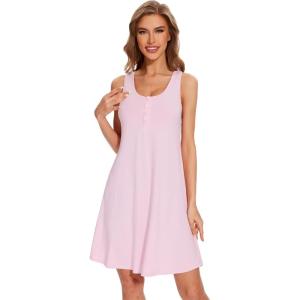 imageWiWi Viscose from Bamboo Nightgowns for Women Summer Tank Pajama Gowns Sleeveless Sleep Shirts SXXLPink