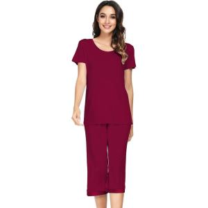 imageWiWi Viscose from Bamboo Pajamas Set for Women Soft Short Sleeve Tops Capri Pants Sleepwear Plus Size Pjs Sets S3XAwine