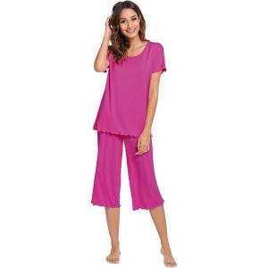 imageWiWi Viscose from Bamboo Pajamas Set for Women Soft Short Sleeve Tops Capri Pants Sleepwear Plus Size Pjs Sets S3XCmagenta