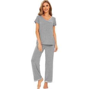 imageWiWi Viscose from Bamboo Pajamas for Women Soft Short Sleeve Pajama Set with Pants Pjs Lightweight Loungewear SXXLAheather Grey